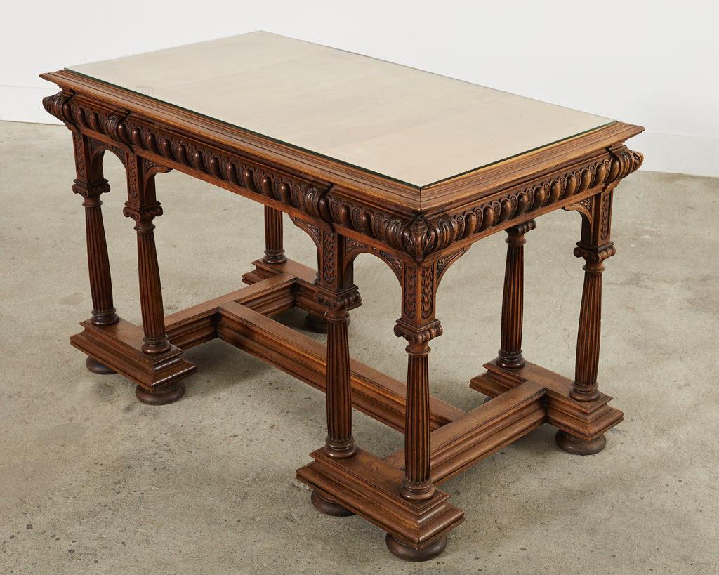 19th Century Neoclassical Style English Oak Library Table Desk