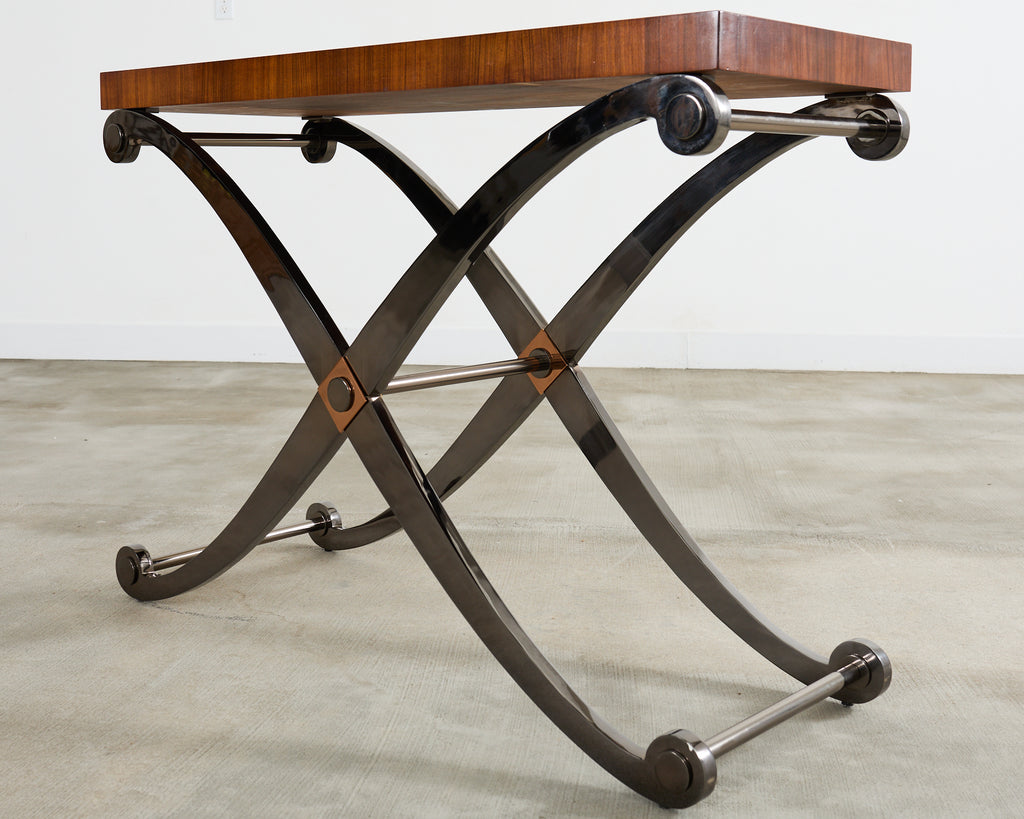 Monumental Neoclassical Style Curule Iron Base Console Table