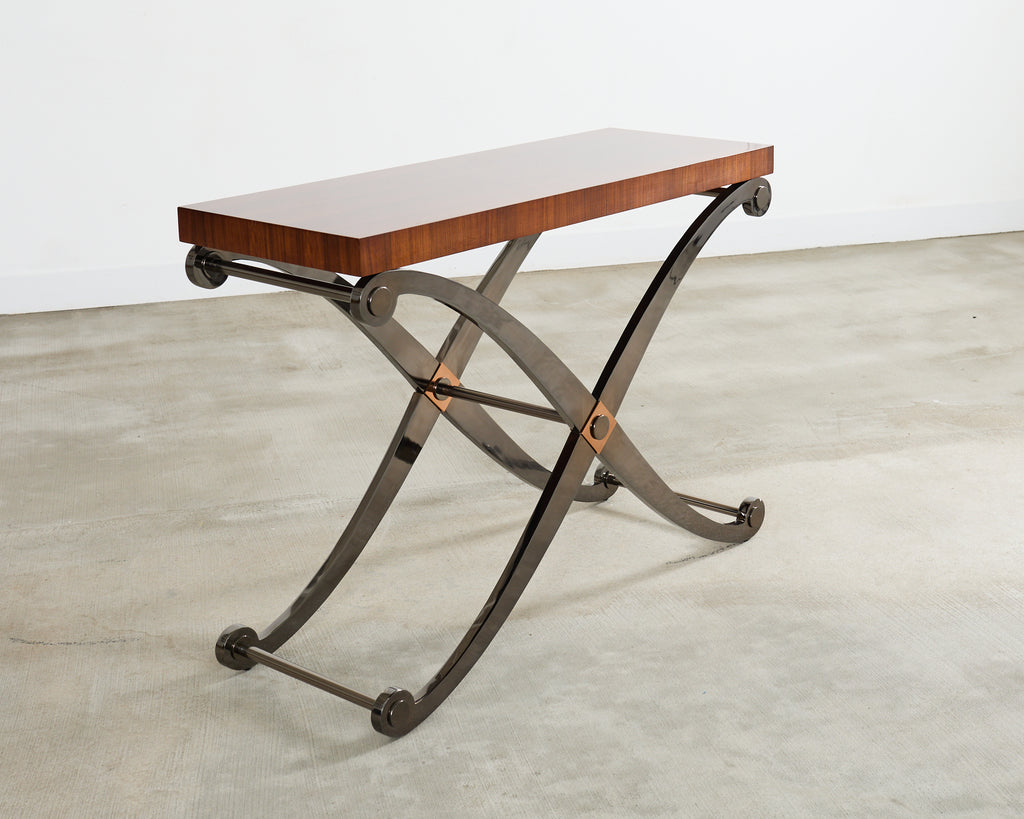 Monumental Neoclassical Style Curule Iron Base Console Table