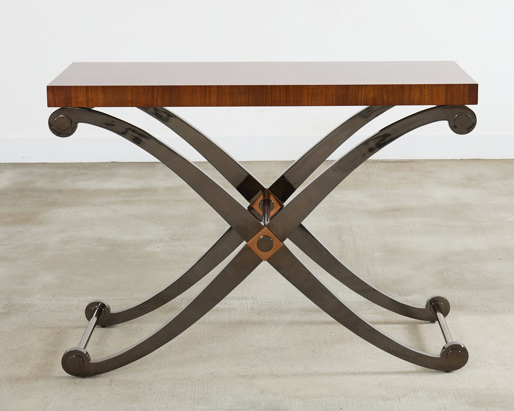 Monumental Neoclassical Style Curule Iron Base Console Table