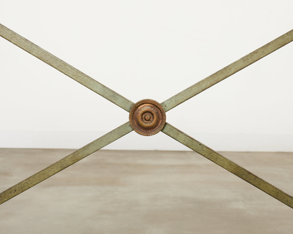 Pair of Maison Jansen Style Neoclassical Iron Granite Consoles