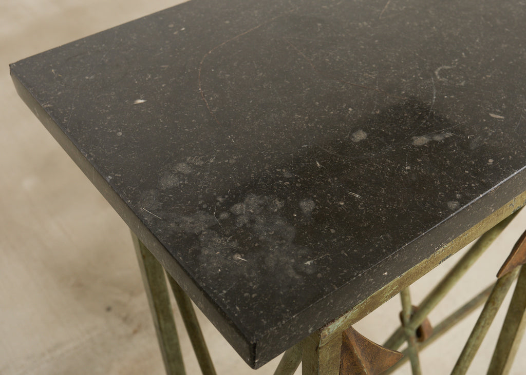 Pair of Maison Jansen Style Neoclassical Iron Granite Consoles