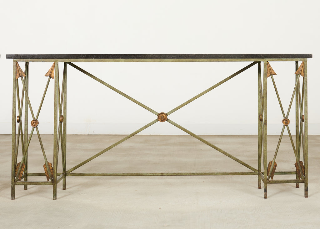 Pair of Maison Jansen Style Neoclassical Iron Granite Consoles