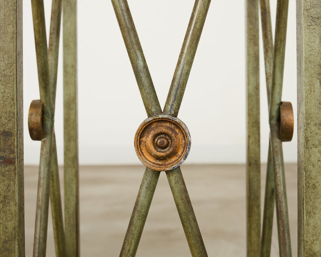 Pair of Maison Jansen Style Neoclassical Iron Granite Consoles