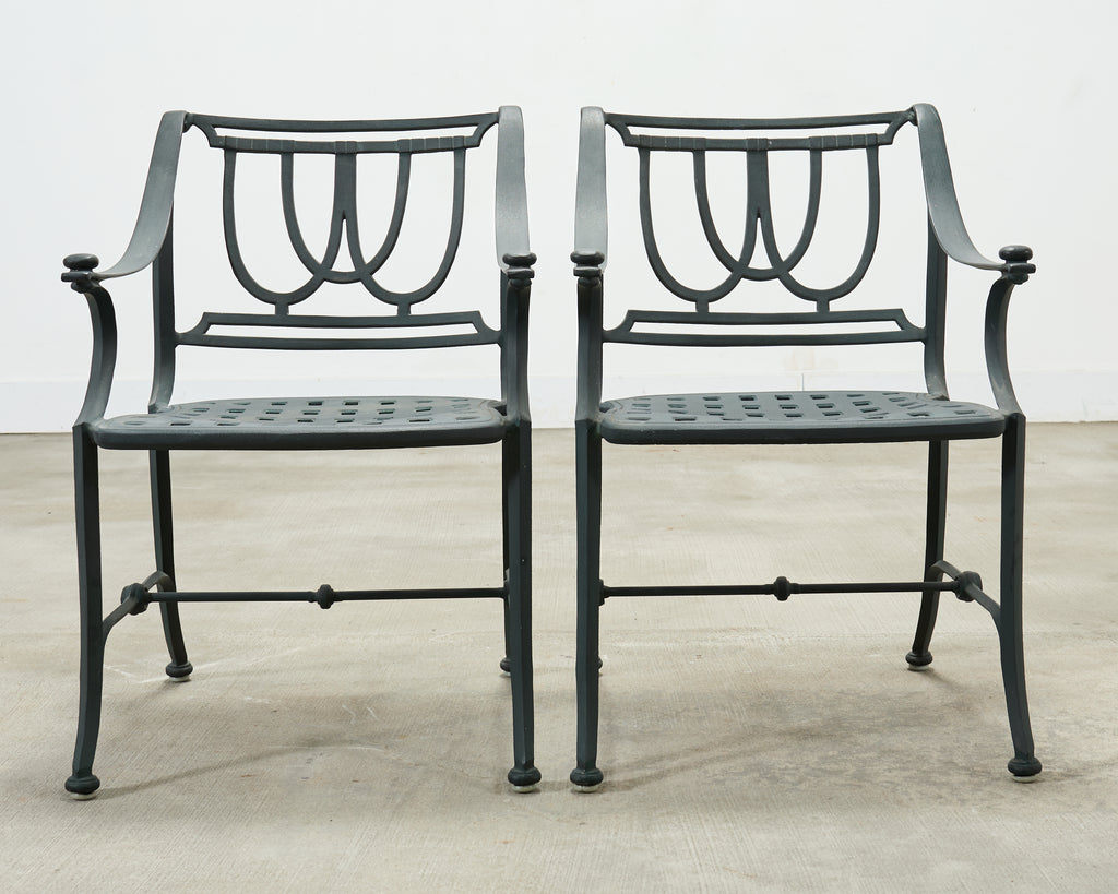 Set of Four Brown Jordan-Style Neoclassical Garden Armchairs