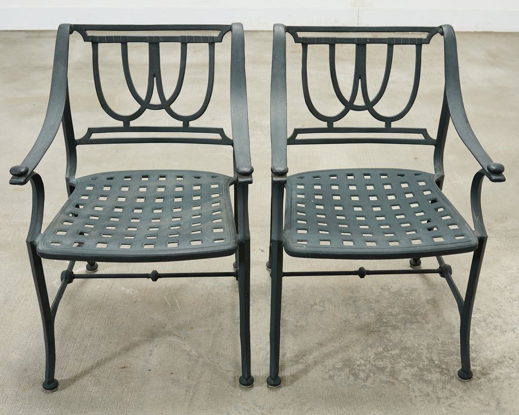 Set of Four Brown Jordan-Style Neoclassical Garden Armchairs