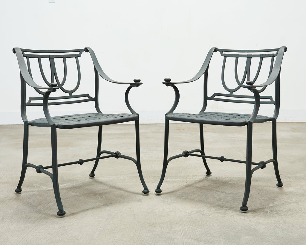 Set of Four Brown Jordan-Style Neoclassical Garden Armchairs