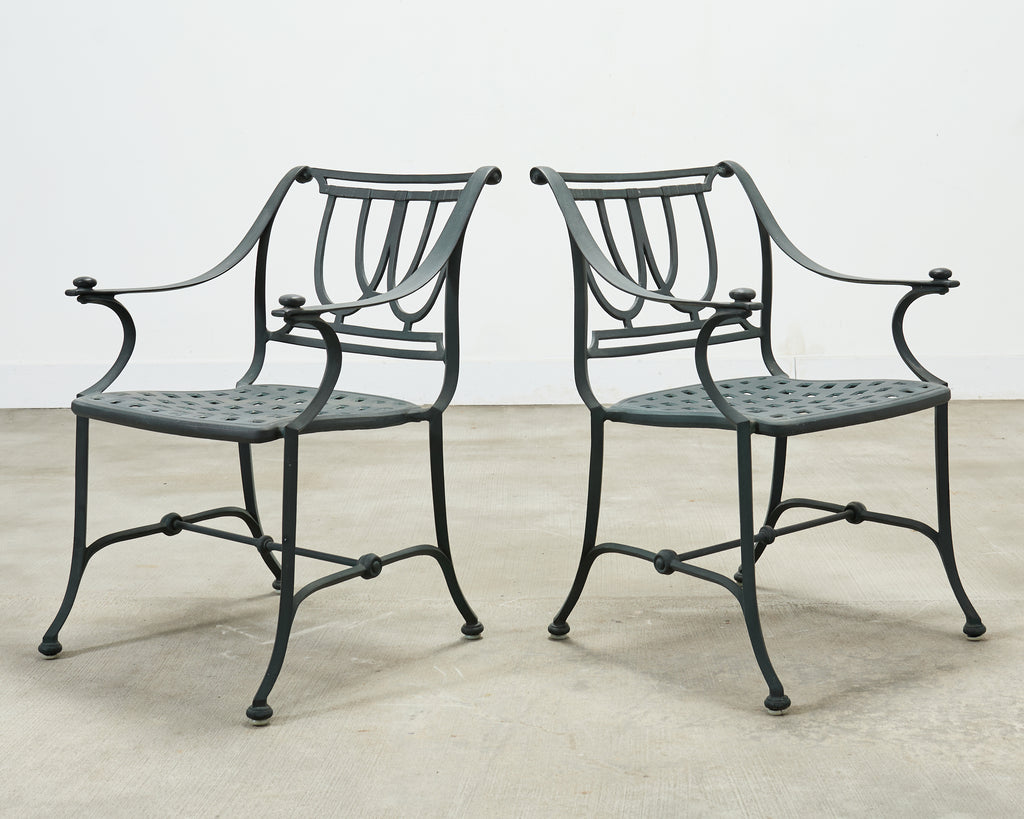 Set of Four Brown Jordan-Style Neoclassical Garden Armchairs