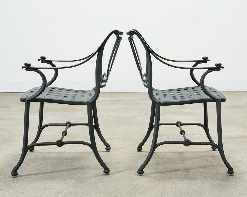Set of Four Brown Jordan-Style Neoclassical Garden Armchairs