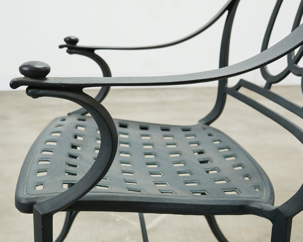 Set of Four Brown Jordan-Style Neoclassical Garden Armchairs