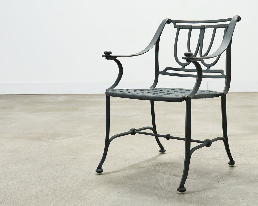 Set of Four Brown Jordan-Style Neoclassical Garden Armchairs