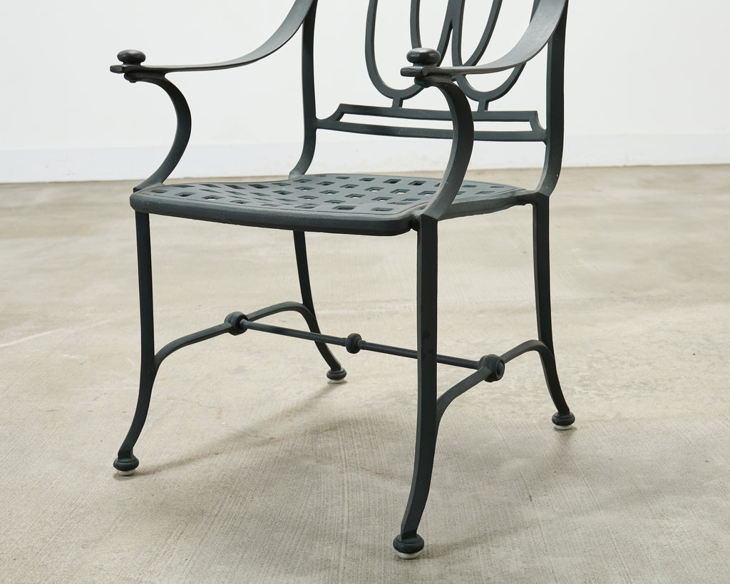 Set of Four Brown Jordan-Style Neoclassical Garden Armchairs