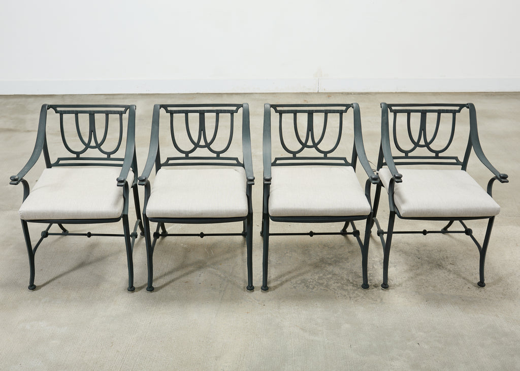 Set of Four Brown Jordan-Style Neoclassical Garden Armchairs