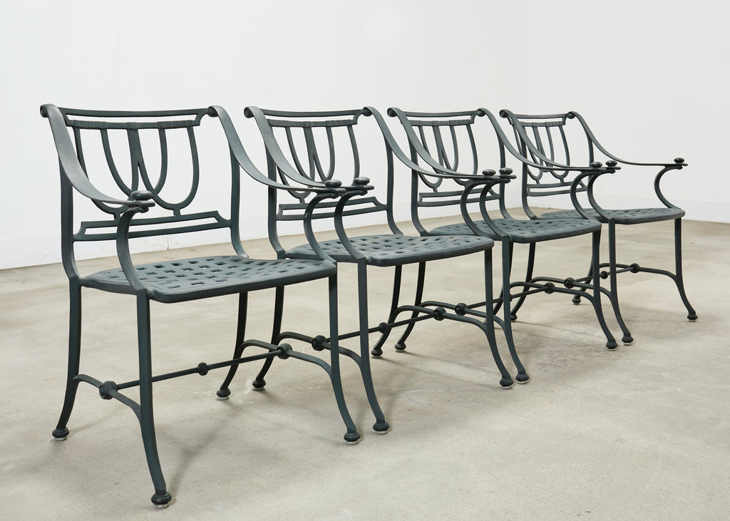 Set of Four Brown Jordan-Style Neoclassical Garden Armchairs