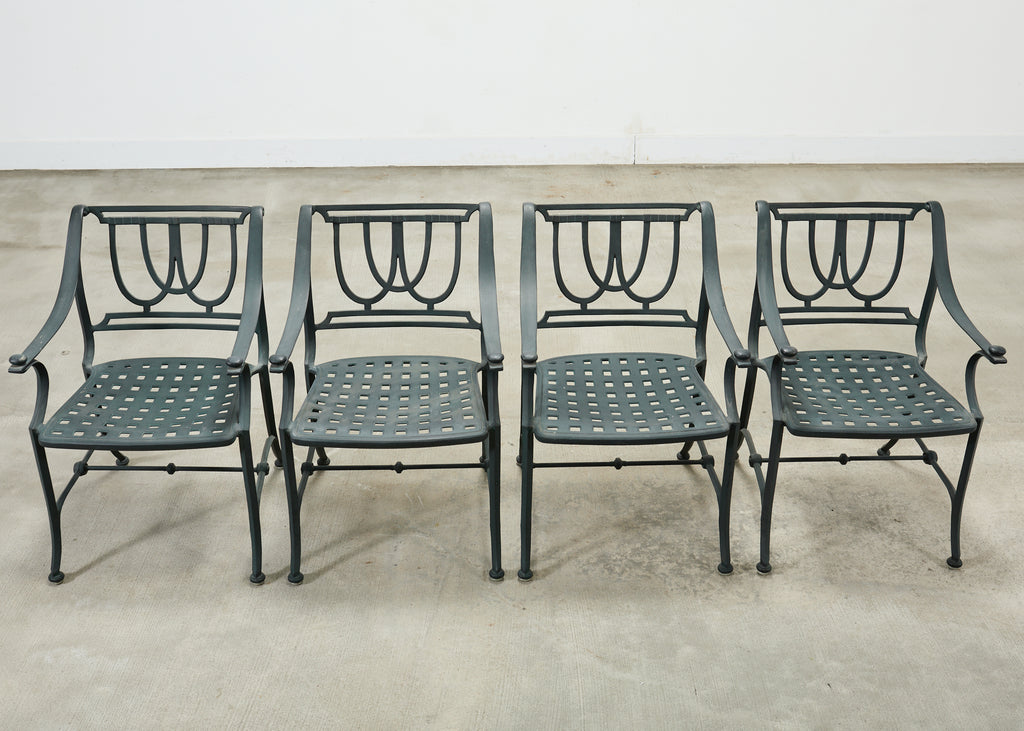 Set of Four Brown Jordan-Style Neoclassical Garden Armchairs