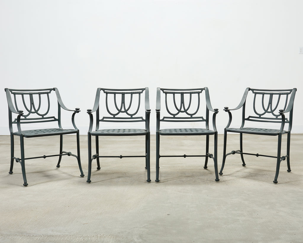 Set of Four Brown Jordan-Style Neoclassical Garden Armchairs