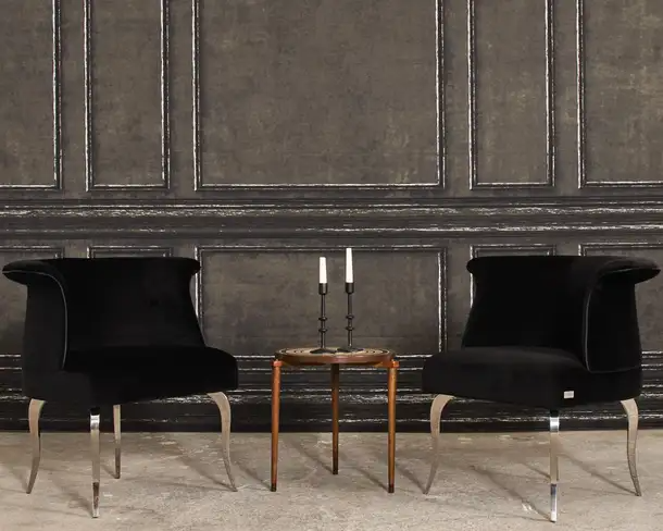 Pair of Fendi Casa Black Velvet Chrome Tulip Chairs