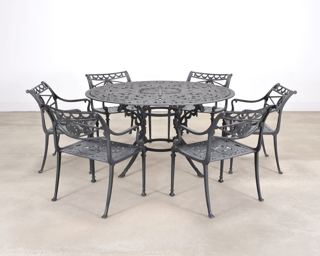 Kenneth Lynch Style Star and Dolphin Garden Table and Six Chairs
