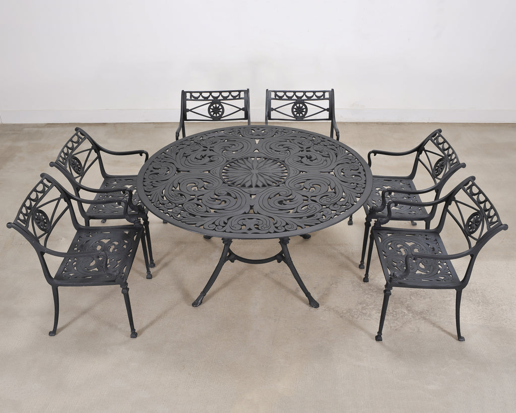 Kenneth Lynch Style Star and Dolphin Garden Table and Six Chairs