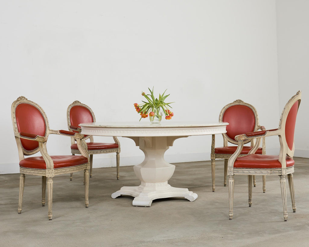 Neoclassical Style Round Marble Top Pedestal Center Table