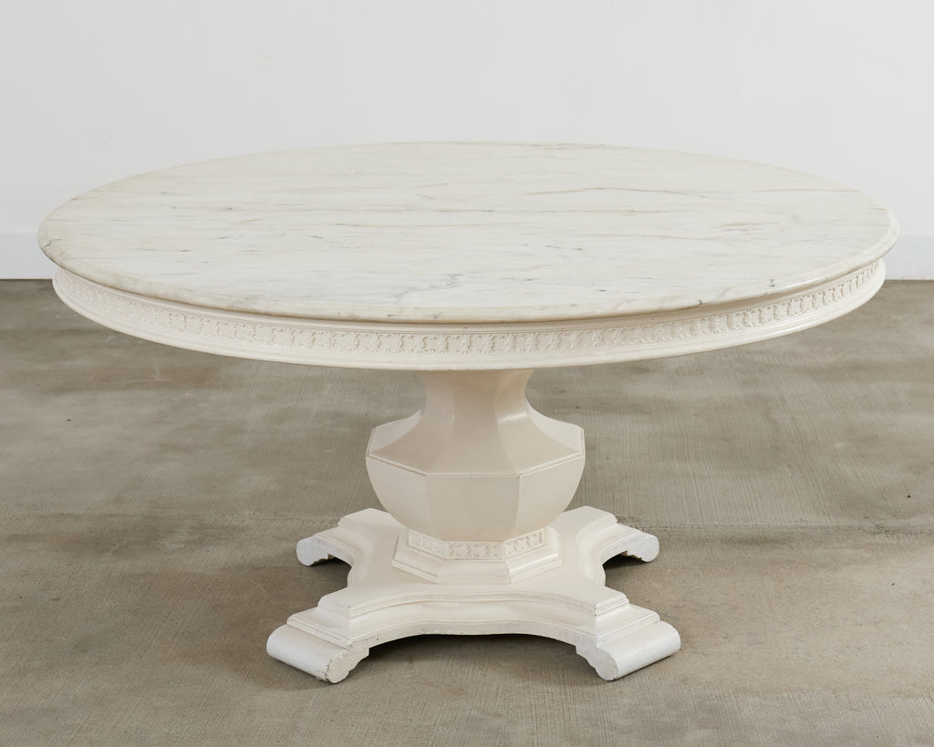 Neoclassical Style Round Marble Top Pedestal Center Table