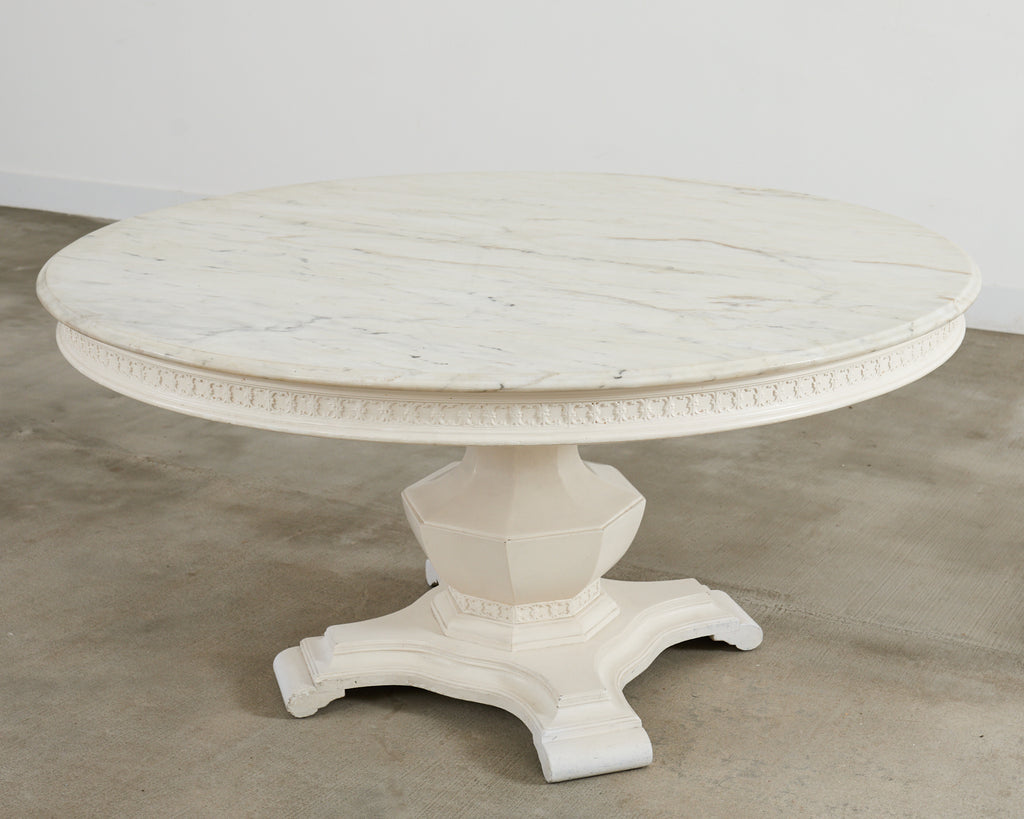 Neoclassical Style Round Marble Top Pedestal Center Table