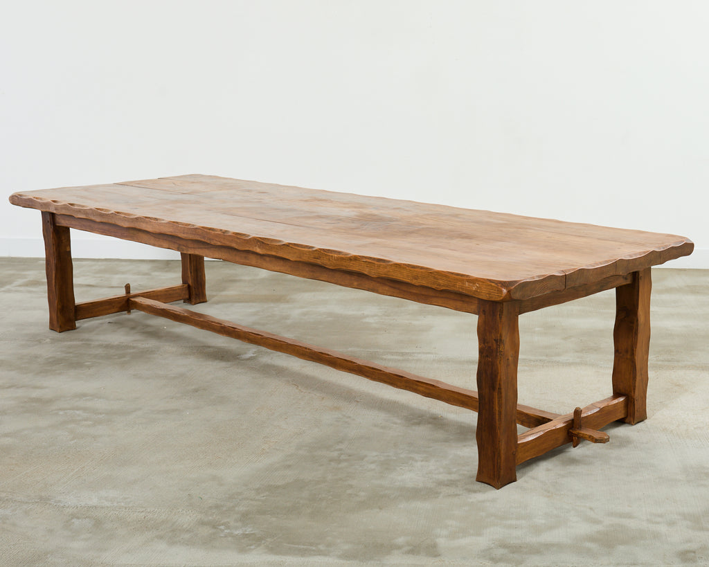 Monumental Country French Oak Farmhouse Trestle Dining Table