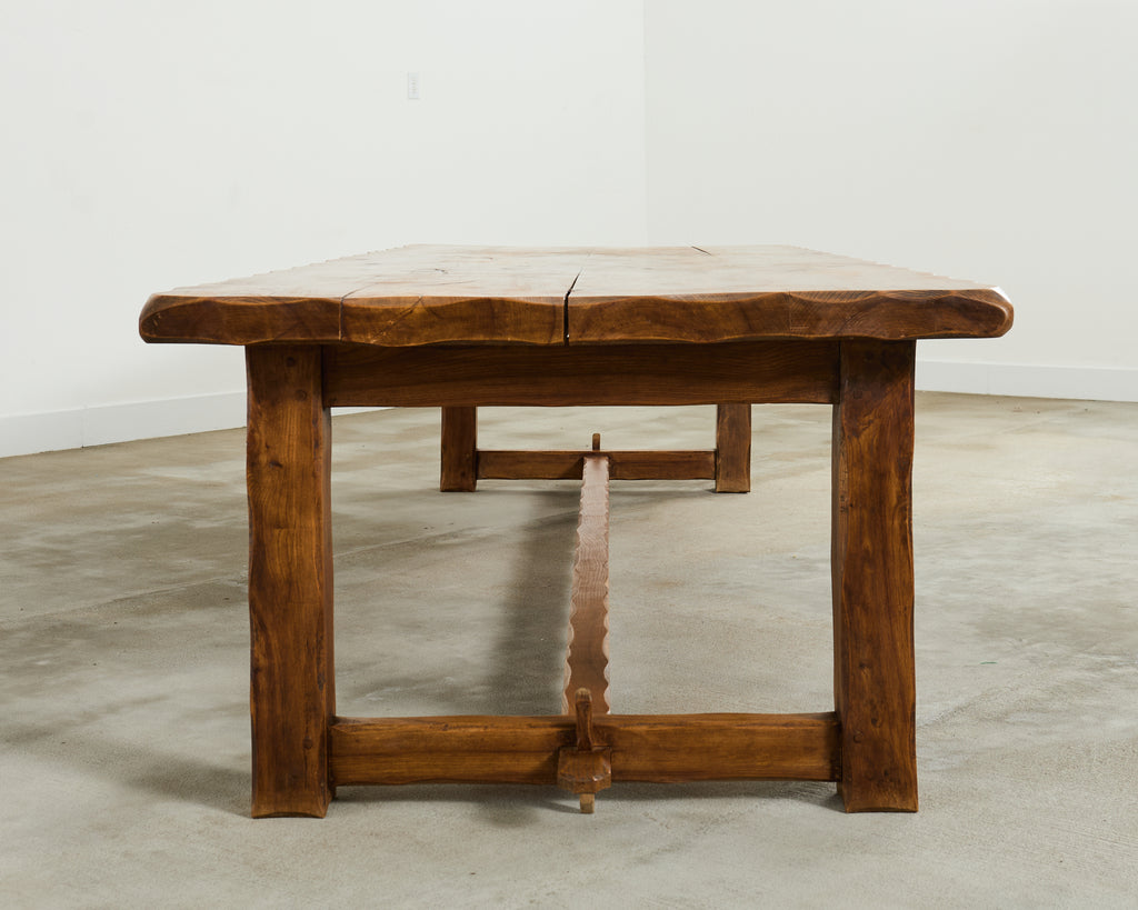Monumental Country French Oak Farmhouse Trestle Dining Table