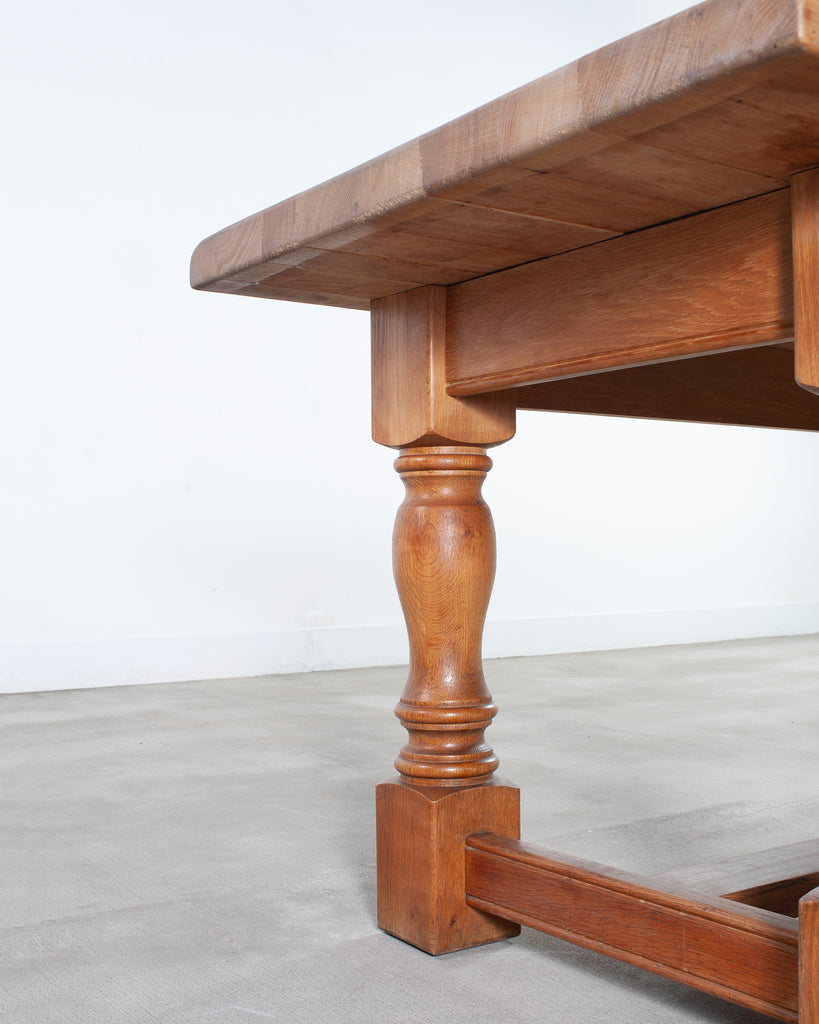 Midcentury Country French Oak Farmhouse Dining Table 7 Ft