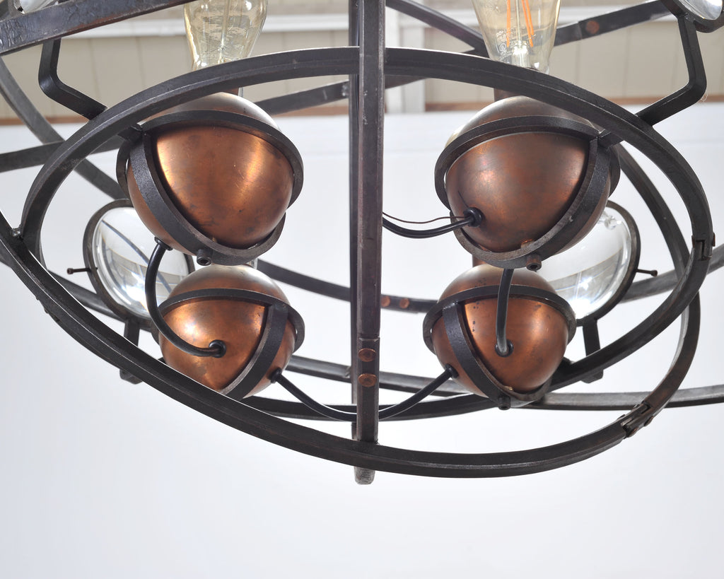 Orbital Atomic Age Iron and Copper Chandelier by Jefferson Mack