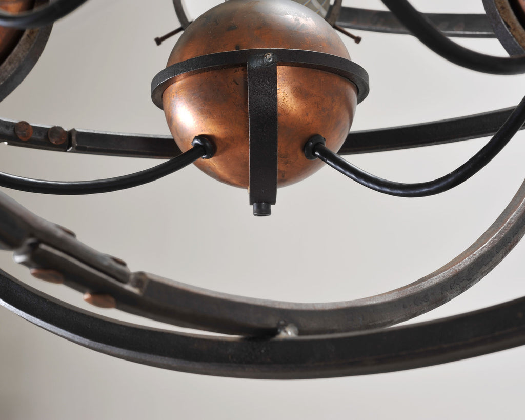 Orbital Atomic Age Iron and Copper Chandelier by Jefferson Mack