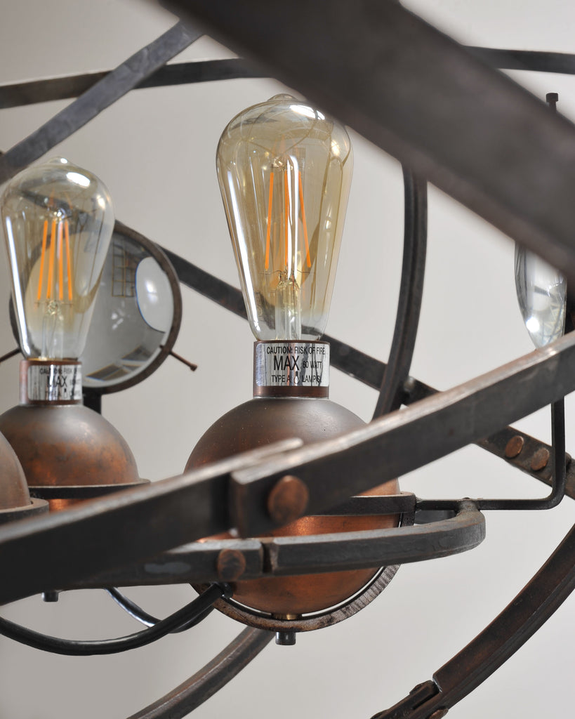 Orbital Atomic Age Iron and Copper Chandelier by Jefferson Mack