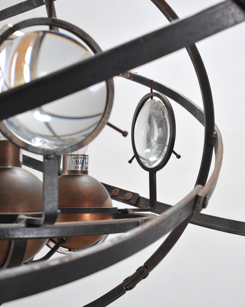 Orbital Atomic Age Iron and Copper Chandelier by Jefferson Mack