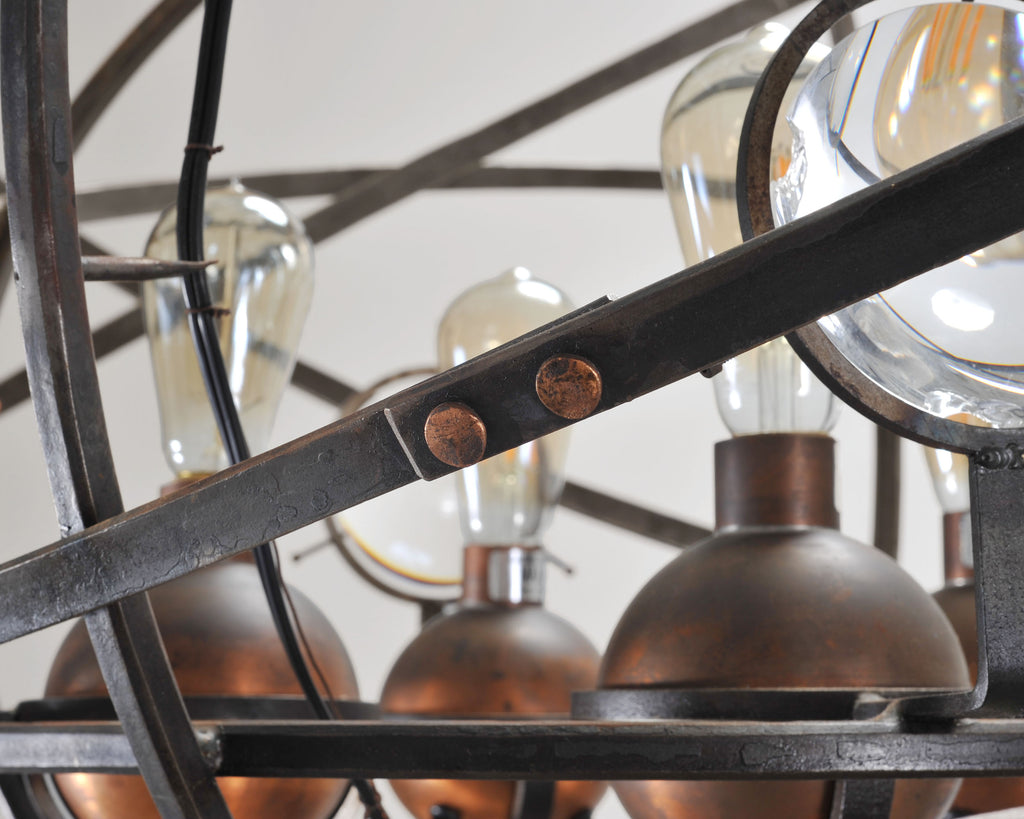 Orbital Atomic Age Iron and Copper Chandelier by Jefferson Mack