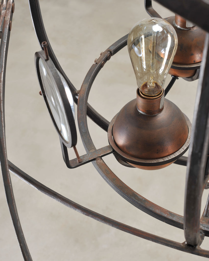 Orbital Atomic Age Iron and Copper Chandelier by Jefferson Mack