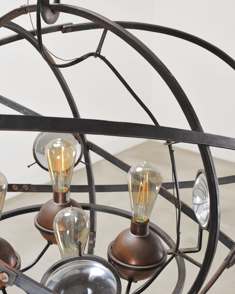 Orbital Atomic Age Iron and Copper Chandelier by Jefferson Mack