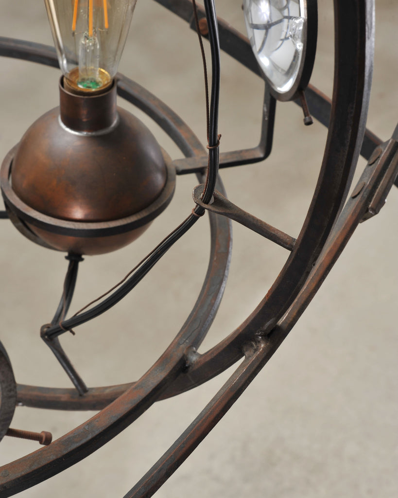 Orbital Atomic Age Iron and Copper Chandelier by Jefferson Mack