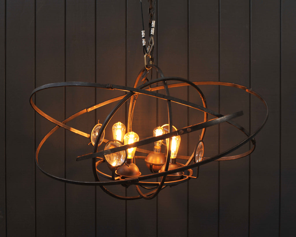 Orbital Atomic Age Iron and Copper Chandelier by Jefferson Mack