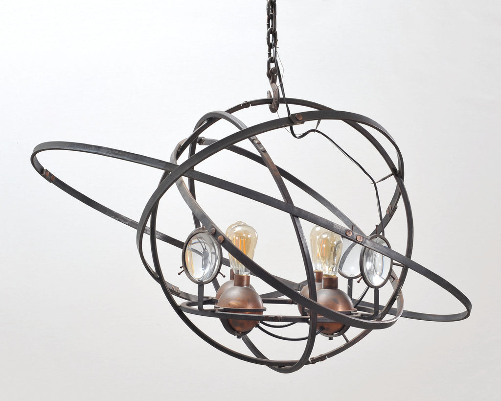 Orbital Atomic Age Iron and Copper Chandelier by Jefferson Mack