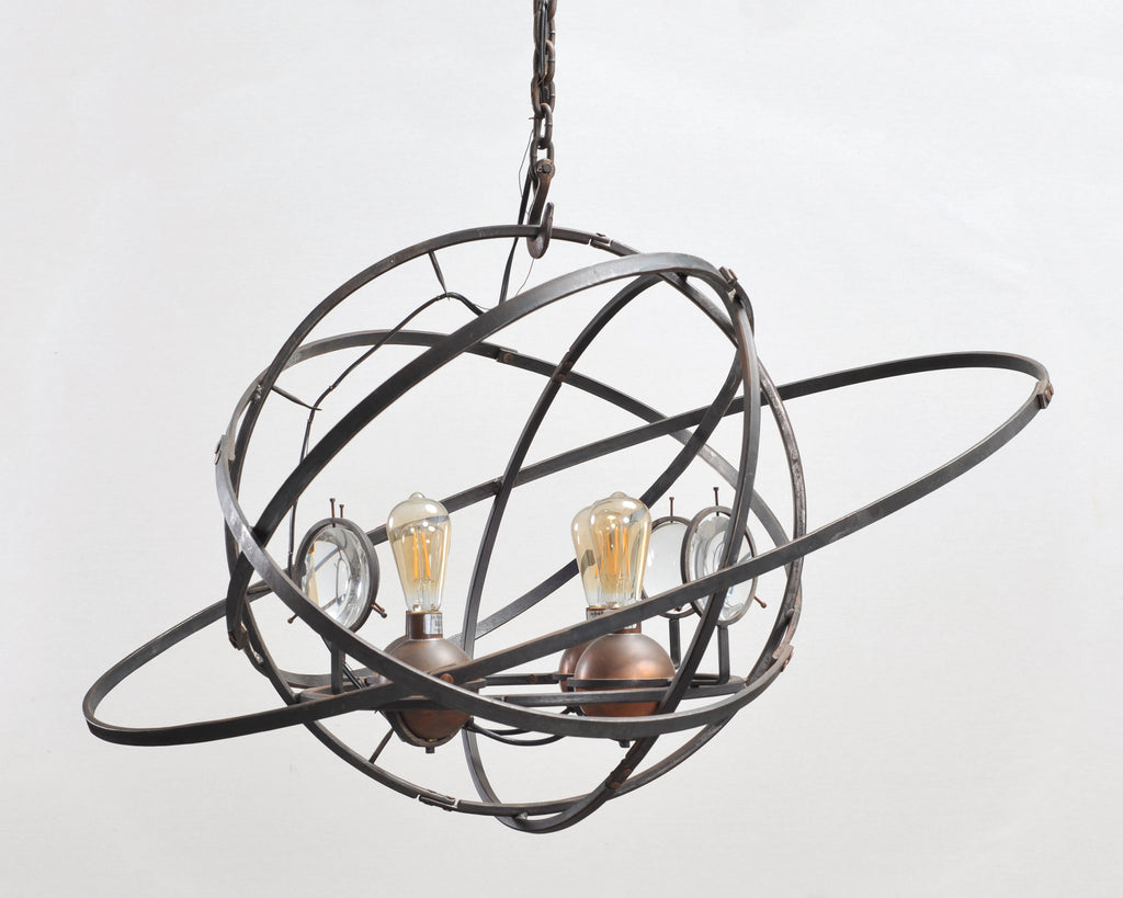 Orbital Atomic Age Iron and Copper Chandelier by Jefferson Mack