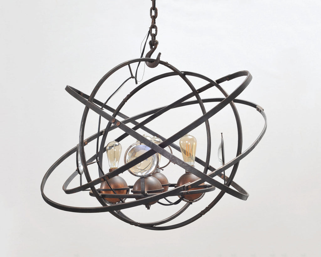 Orbital Atomic Age Iron and Copper Chandelier by Jefferson Mack