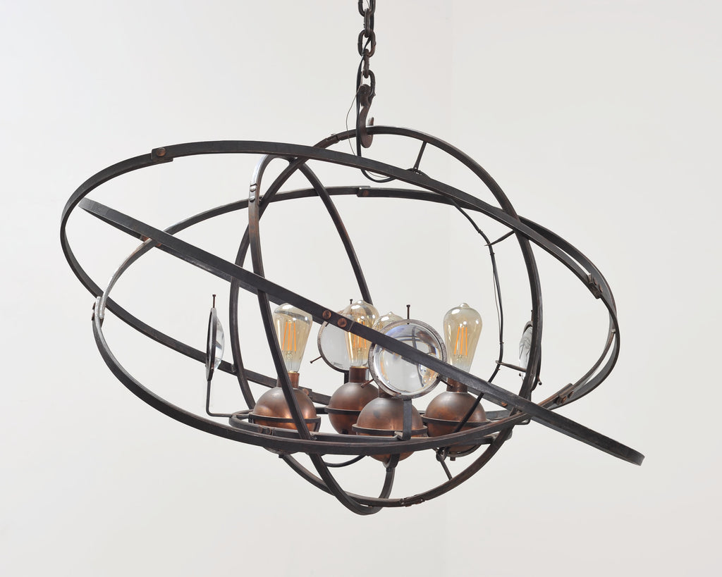 Orbital Atomic Age Iron and Copper Chandelier by Jefferson Mack
