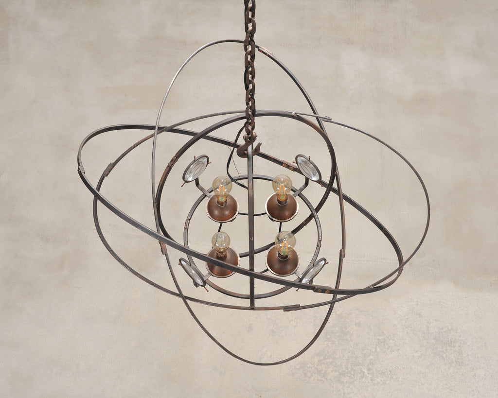 Orbital Atomic Age Iron and Copper Chandelier by Jefferson Mack