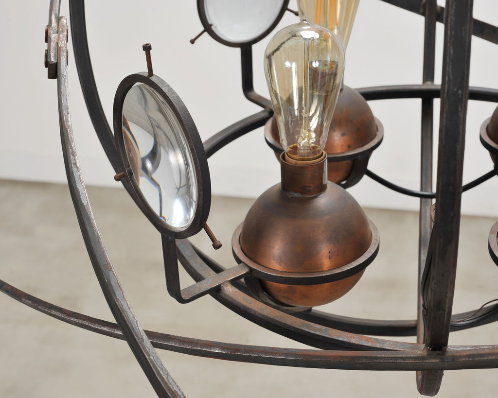 Orbital Atomic Age Iron and Copper Chandelier by Jefferson Mack