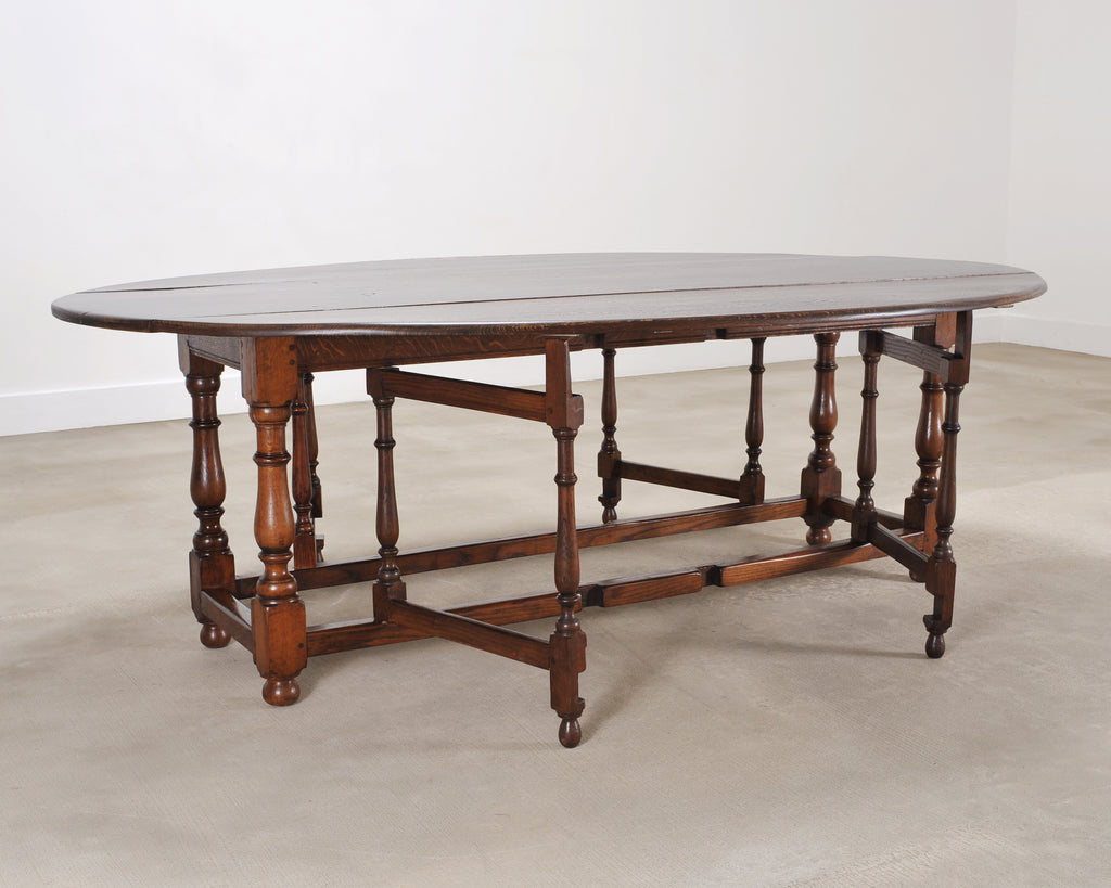 English Georgian Style Oak Drop-Leaf Wake Dining Table 7.5 Ft