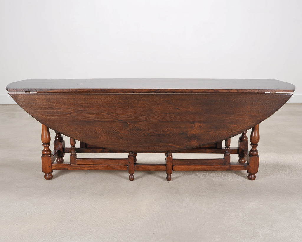 English Georgian Style Oak Drop-Leaf Wake Dining Table 7.5 Ft