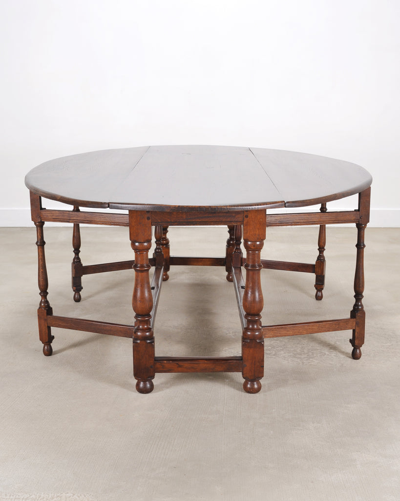 English Georgian Style Oak Drop-Leaf Wake Dining Table 7.5 Ft