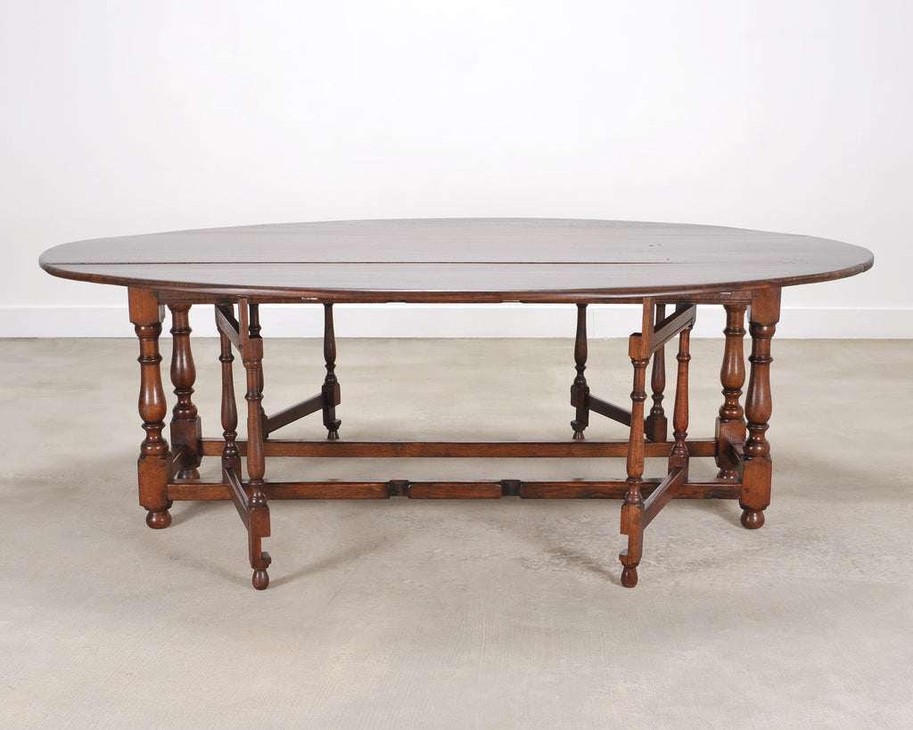 English Georgian Style Oak Drop-Leaf Wake Dining Table 7.5 Ft