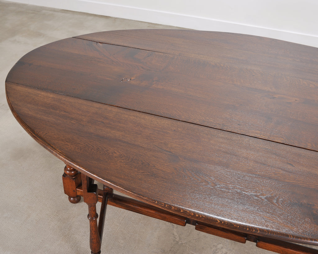English Georgian Style Oak Drop-Leaf Wake Dining Table 7.5 Ft