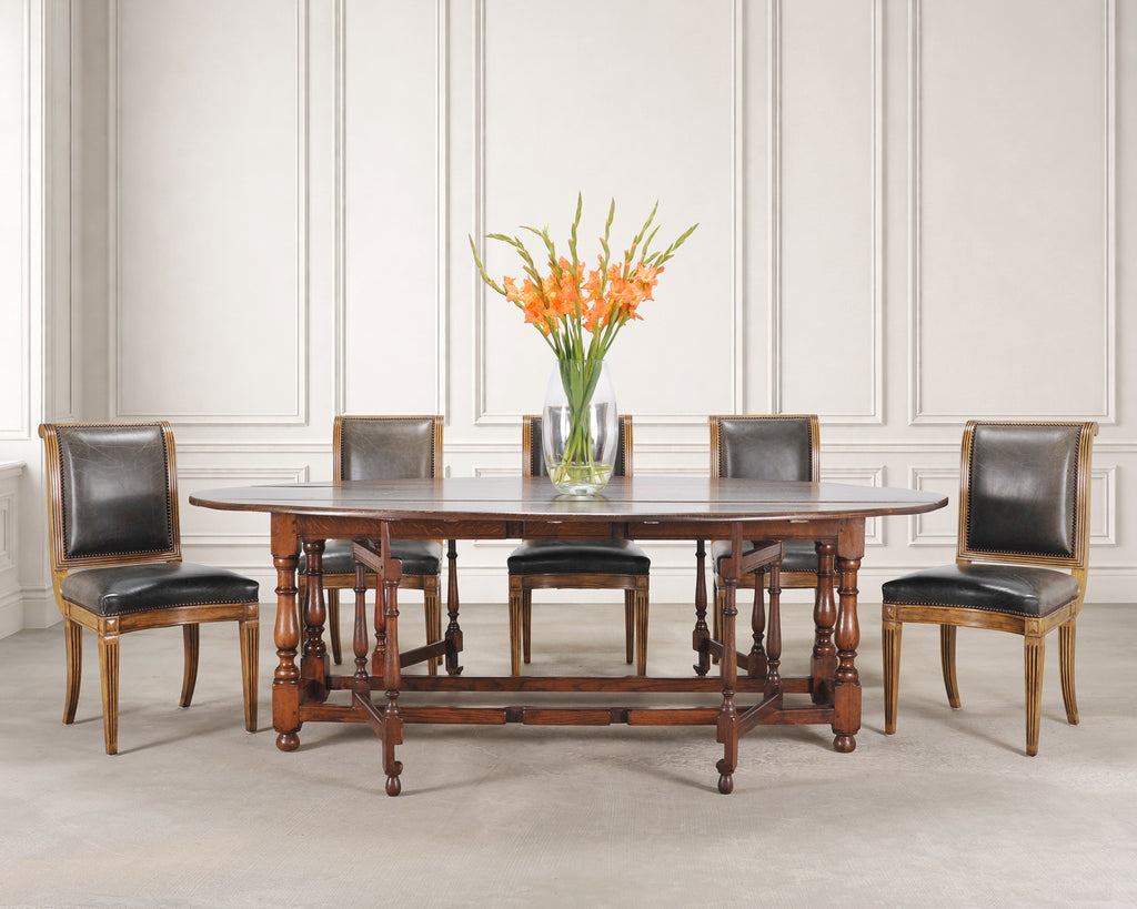 English Georgian Style Oak Drop-Leaf Wake Dining Table 7.5 Ft